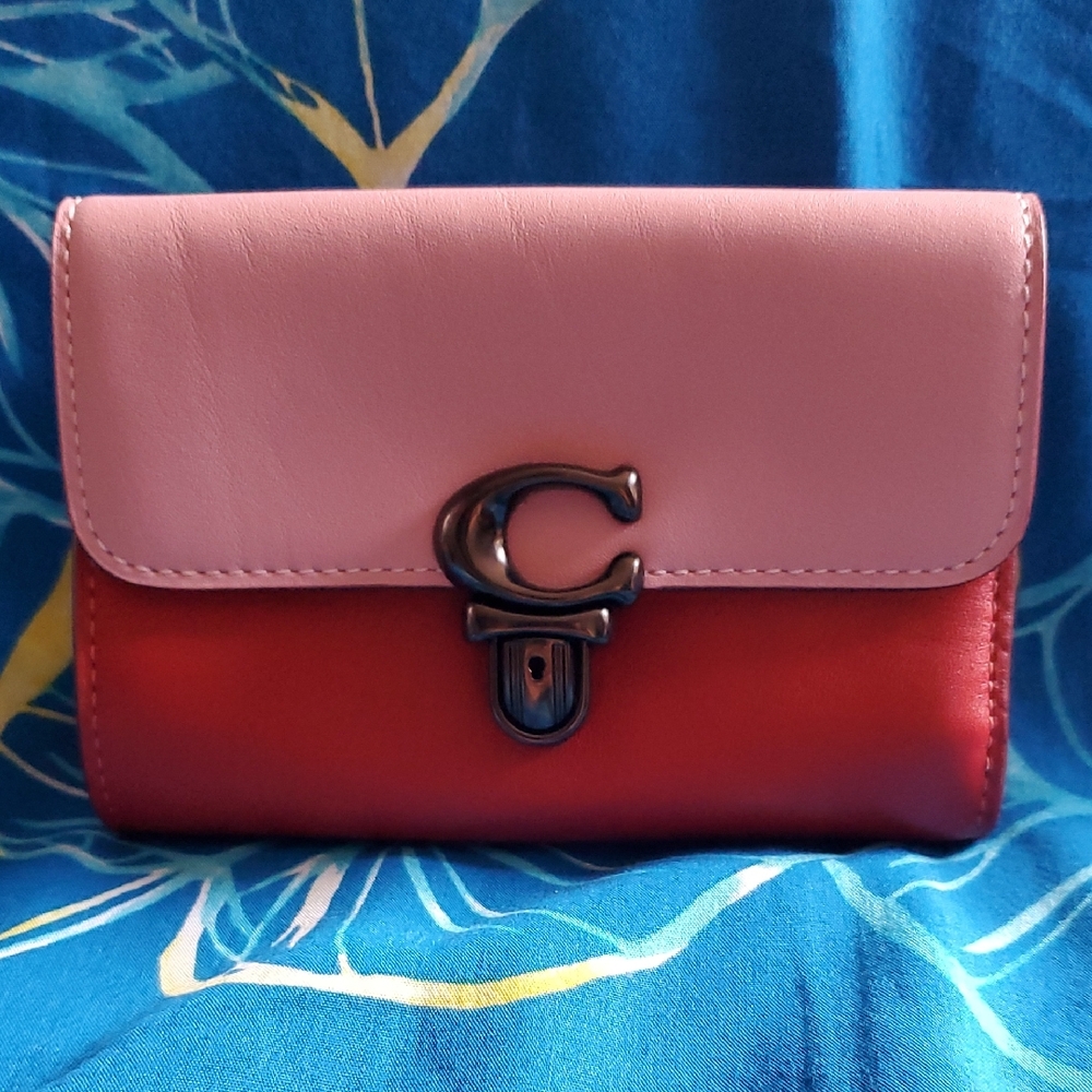 Coach Pink and Red Leather Wallet with Metal Clasp